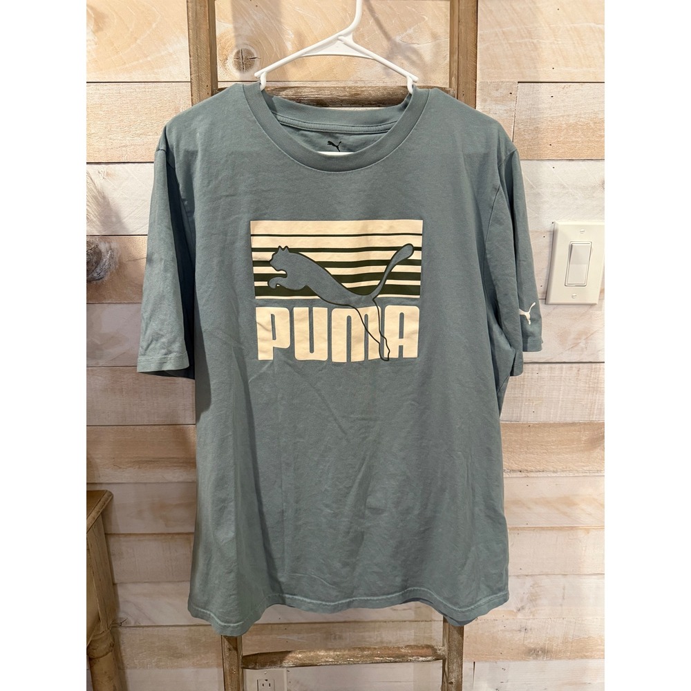Puma Mens Graphic Logo T-Shirt Slate Blue Green XXL Short Sleeve Crewneck